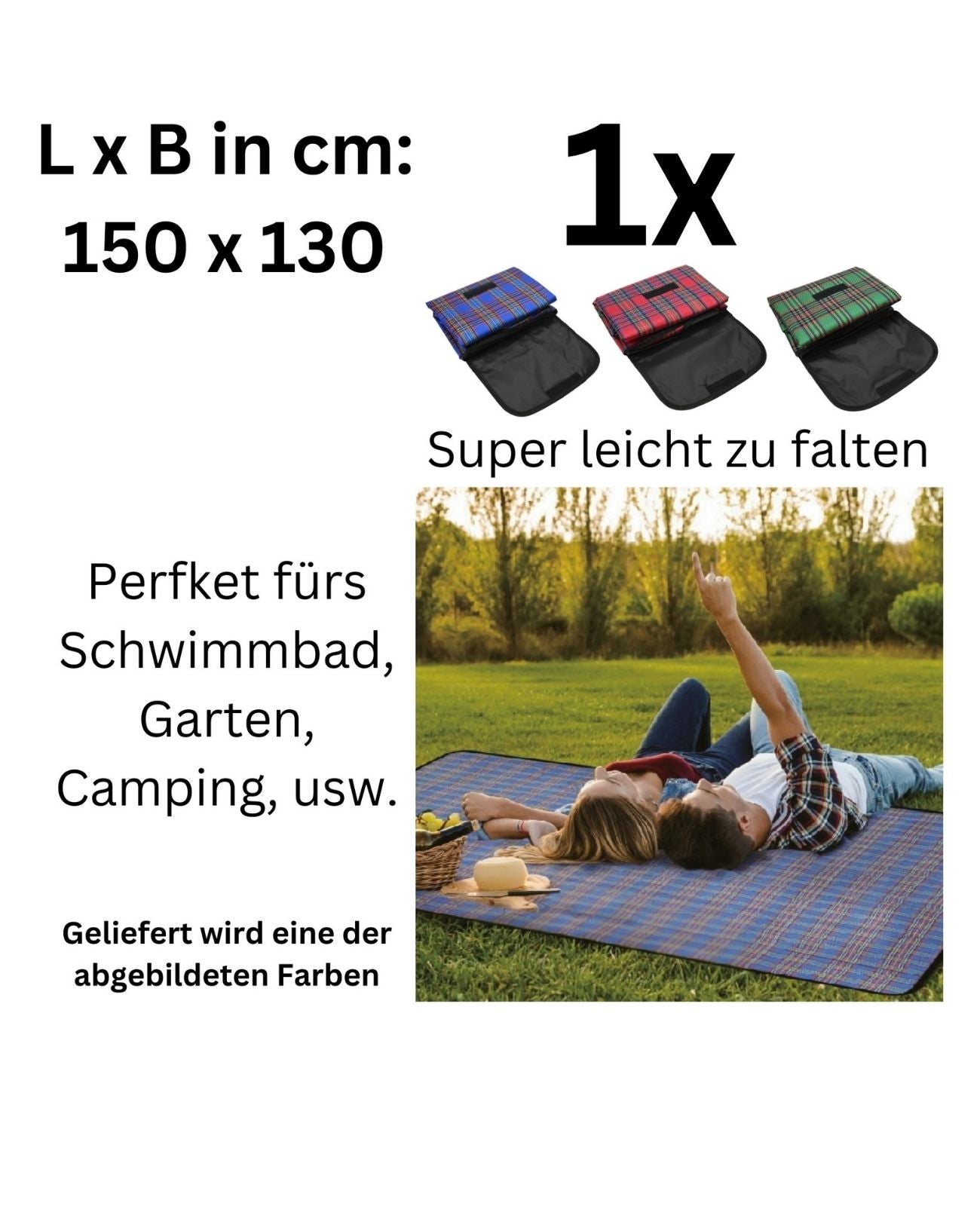 Picknickdecke Strandmatte Stranddecke Reisedecke Outdoordecke 150 x 130 cm