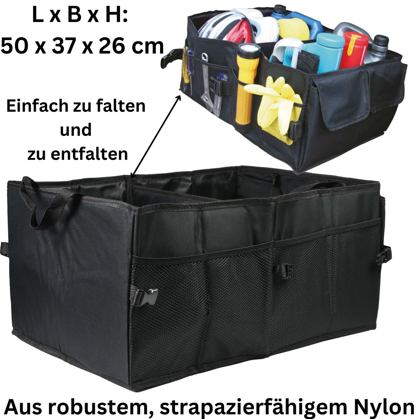 Kofferraumtasche Organizer Kofferraum Autotasche Auto Klett Tasche Schwarz Box