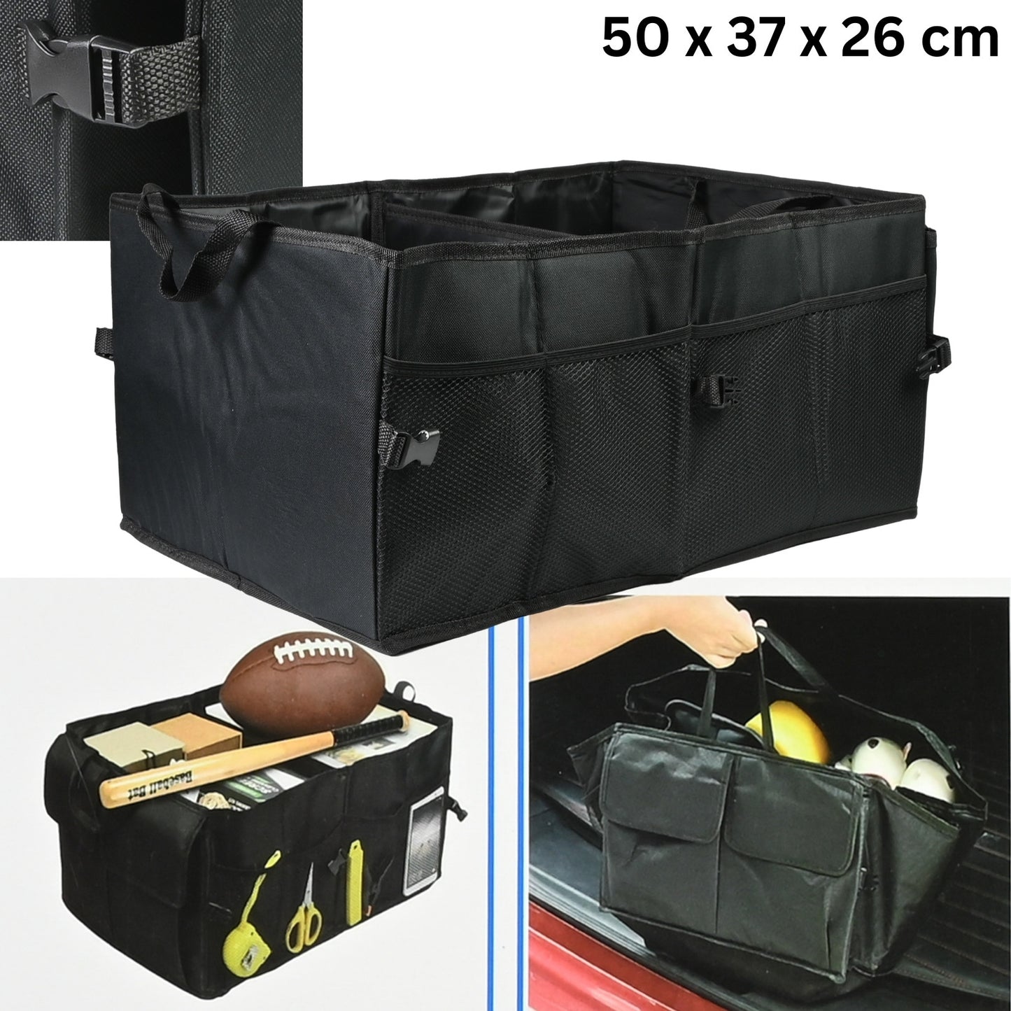 Kofferraumtasche Organizer Kofferraum Autotasche Auto Klett Tasche Schwarz Box