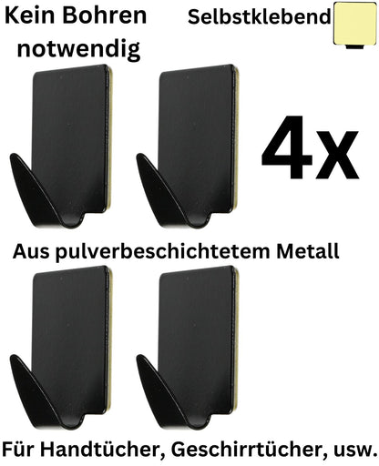 Handtuchhaken Klebehaken Selbstklebend Handtuchhalter Wandhaken schwarz 4 tlg.