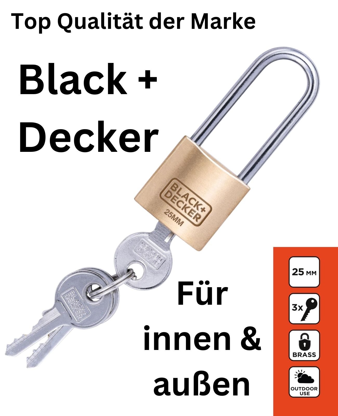 Vorhängeschloss Bügelschloss Messing Schloss 25mm BLACK+DECKER