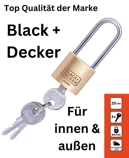 Vorhängeschloss Bügelschloss Messing Schloss 25mm BLACK+DECKER
