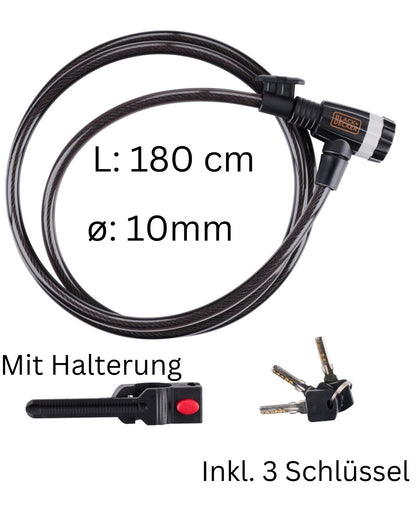 Kabelschloss Fahrradschloss Spiralschloss BLACK+DECKER 10x1800mm