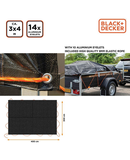 Anhängerplane Abdeckplane Gewebeplane Schutzplane 3x4 M BLACK+DECKER