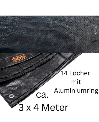 Anhängerplane Abdeckplane Gewebeplane Schutzplane 3x4 M BLACK+DECKER