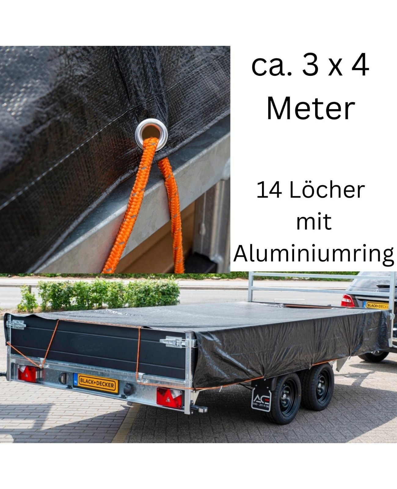 Anhängerplane Abdeckplane Gewebeplane Schutzplane 3x4 M BLACK+DECKER