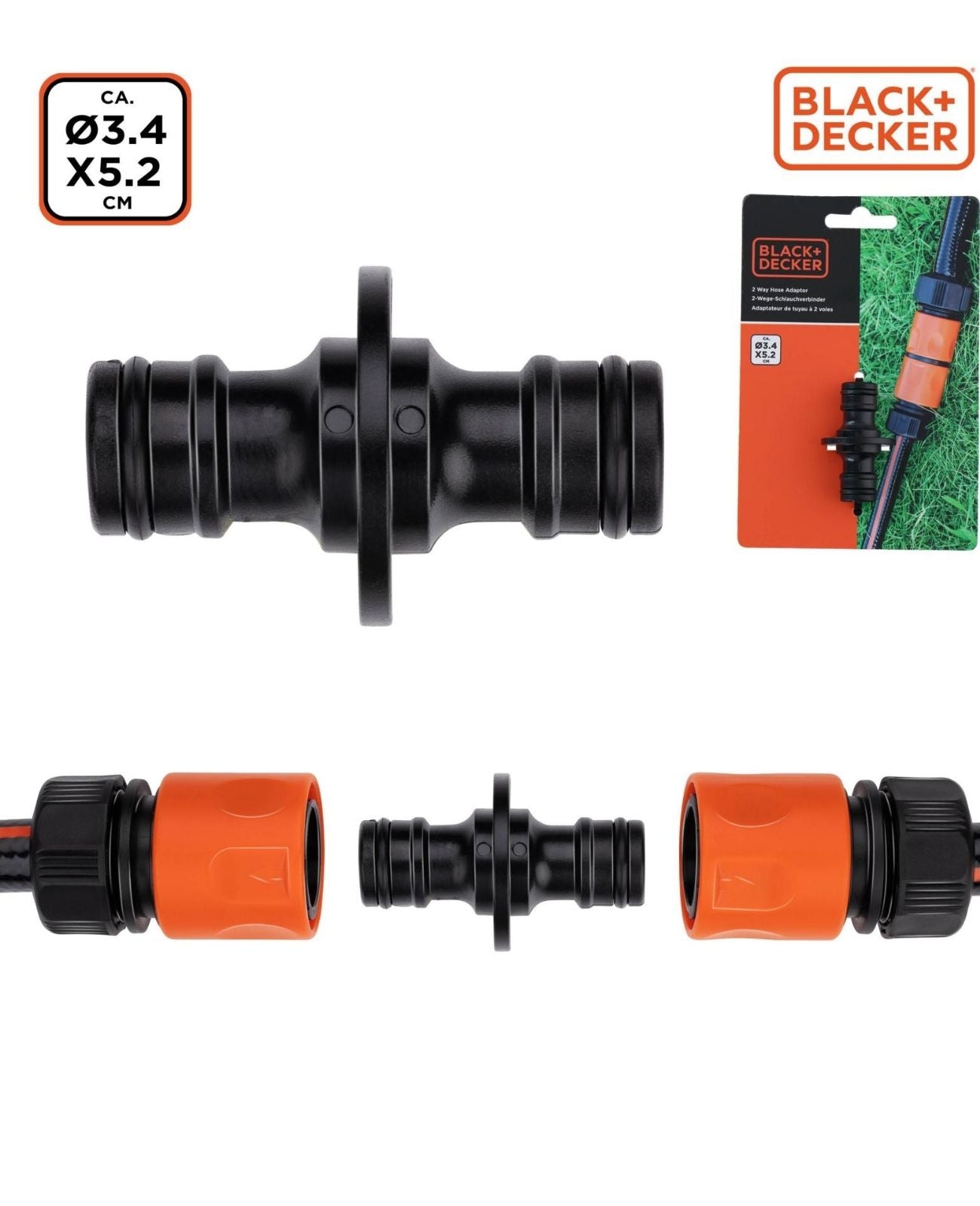Schlauchkupplung 2 Wege Black+Decker Schlauchverbinder Gartenschlauch