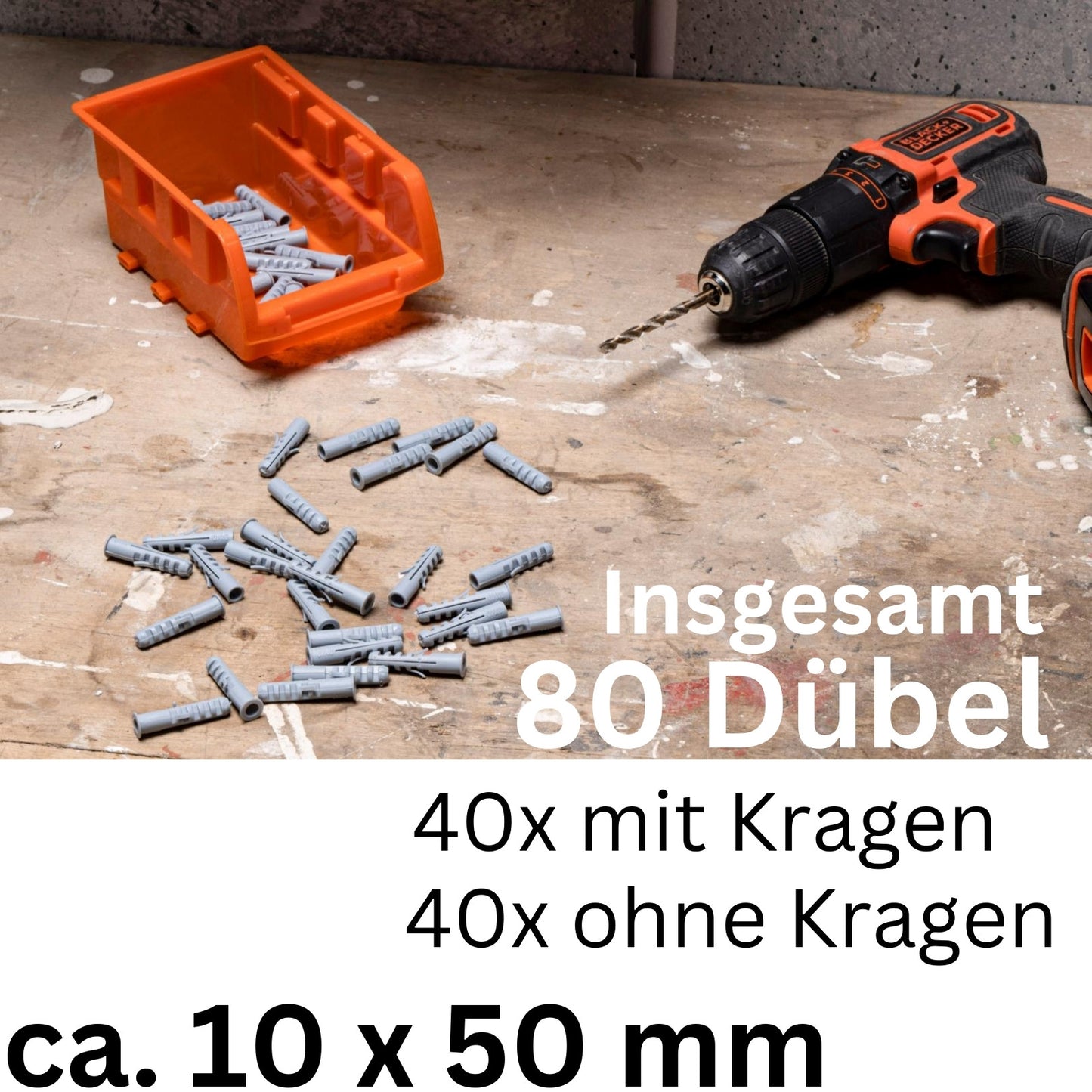 Nageldübel Spreizdübel Dübel mit ohne Kragen BLACK+DECKER 10mm -40St.