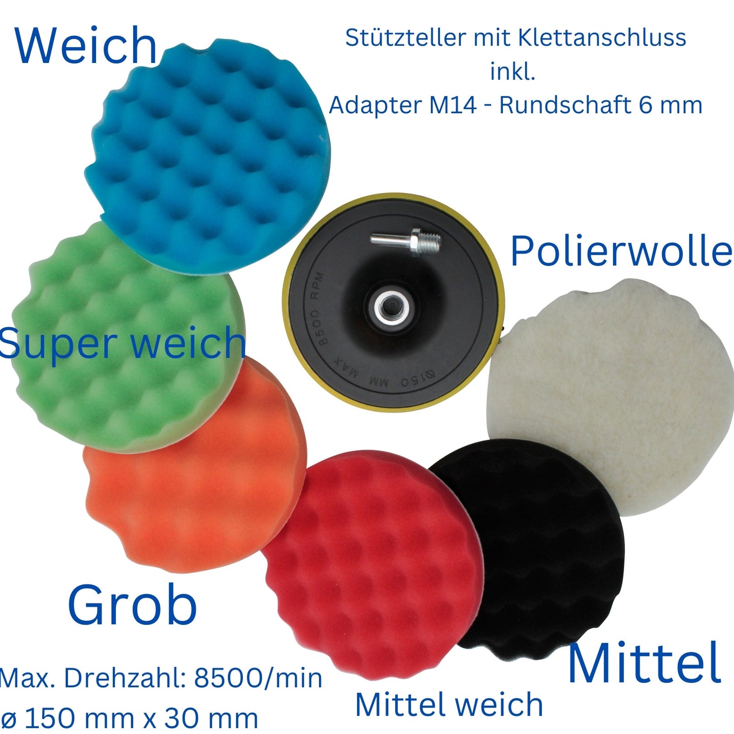 Polierscheibe Polierteller Polierschwamm Polierpad mit Klettverschluss  Ø150 mm
