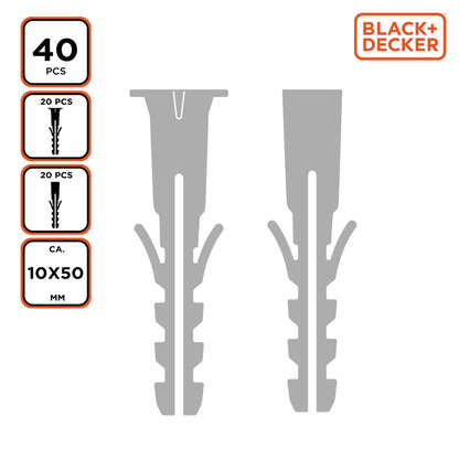 Nageldübel Spreizdübel Dübel mit ohne Kragen BLACK+DECKER 10mm -40St.