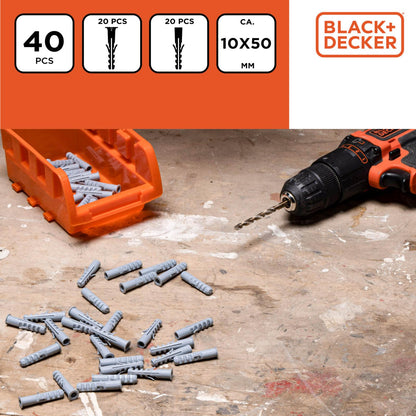 Nageldübel Spreizdübel Dübel mit ohne Kragen BLACK+DECKER 10mm -40St.