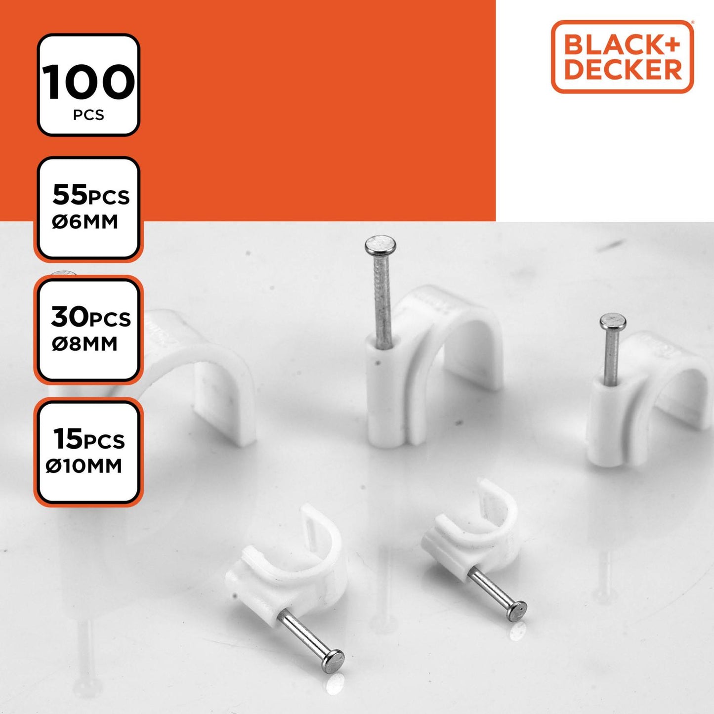 Kabelschelle Nagelschelle Kabelklemmen Kabelhalter BLACK+DECKER 100St.