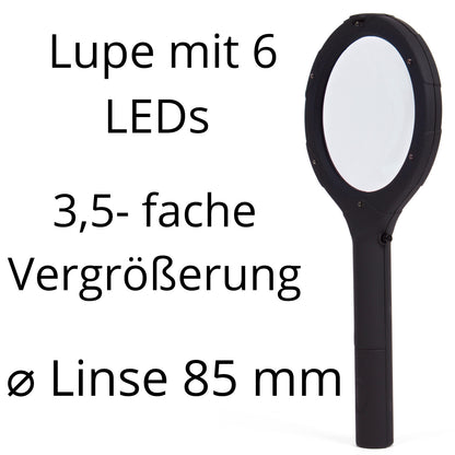 Lupe Leselupe mit 6 LED Vergrößerungsglas Taschenlupe mit Licht 3,5-fache Vergr.