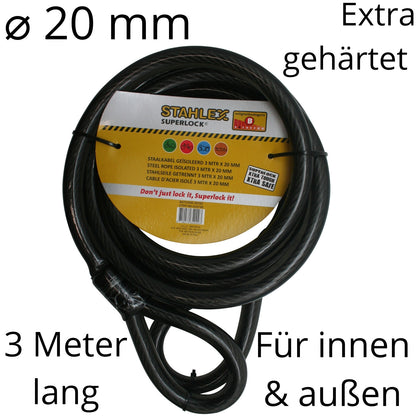 Stahlseil Stahlkabel Sicherheitskabel mit 2 Ösen Schlaufen Seil Ø 20mm x 3 Meter