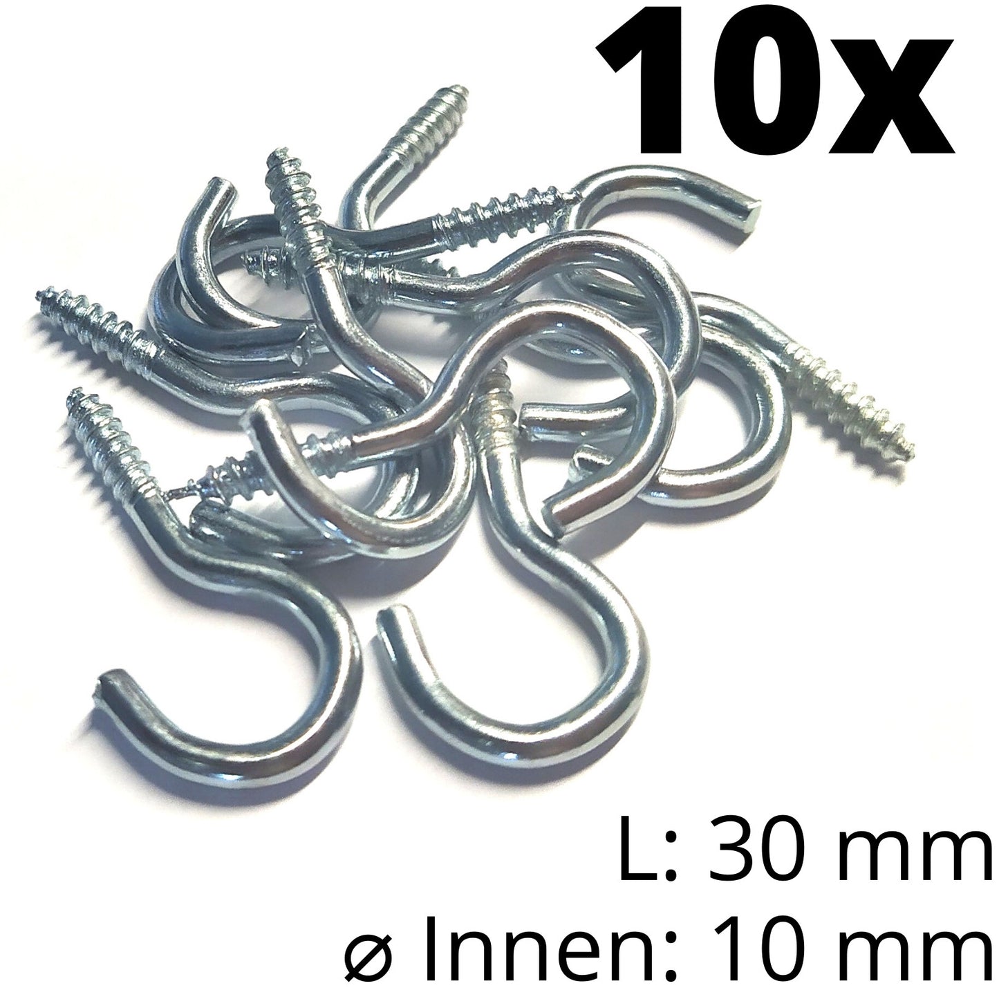 10 Schraubhaken Ringschrauben Wäscheleine Haken gebogen 30 mm verzinkt